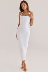 true white halter neck bandage maxi dress