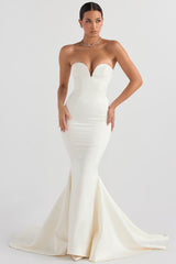ivory satin strapless bridal gown