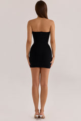 black strapless v waist bandage mini dress