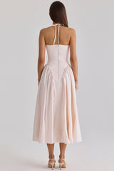 blush peek-a-boo keyhole cotton midi dress