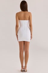 true white sculpting halter v waist mini bandage dress