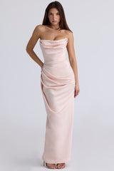 champagne satin strapless gown