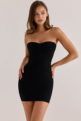 black strapless v waist bandage mini dress