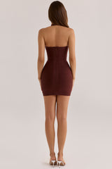burnt sugar halter neck bandage mini dress