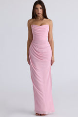 pink quartz georgette strapless gown