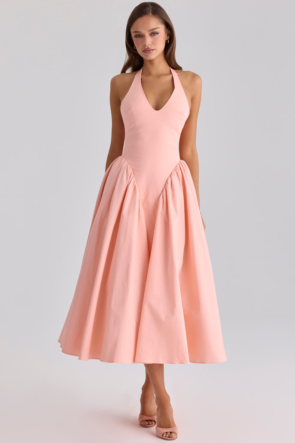 peach cotton halter neck midi sundress