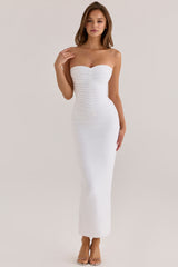 true white strapless v waist bandage maxi dress