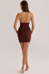 burnt sugar deep v halter mini  bandage dress