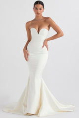 ivory satin strapless bridal gown
