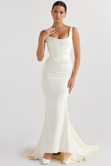 off white satin mermaid bridal gown