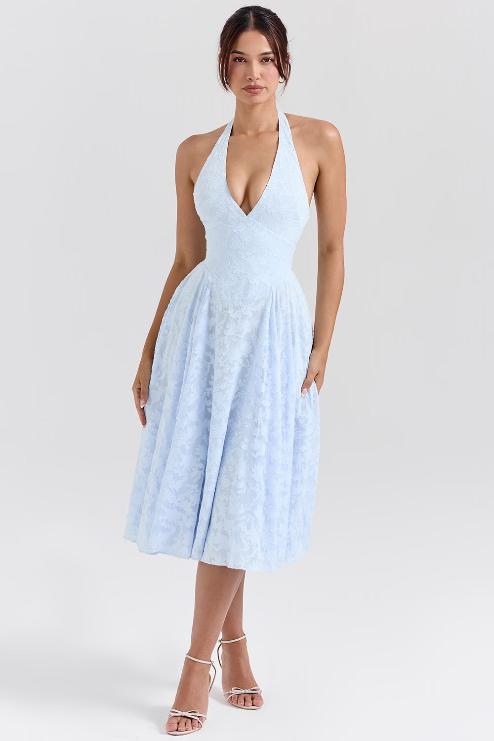 bluebell floral jacquard halter midi dress