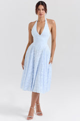 bluebell floral jacquard halter midi dress