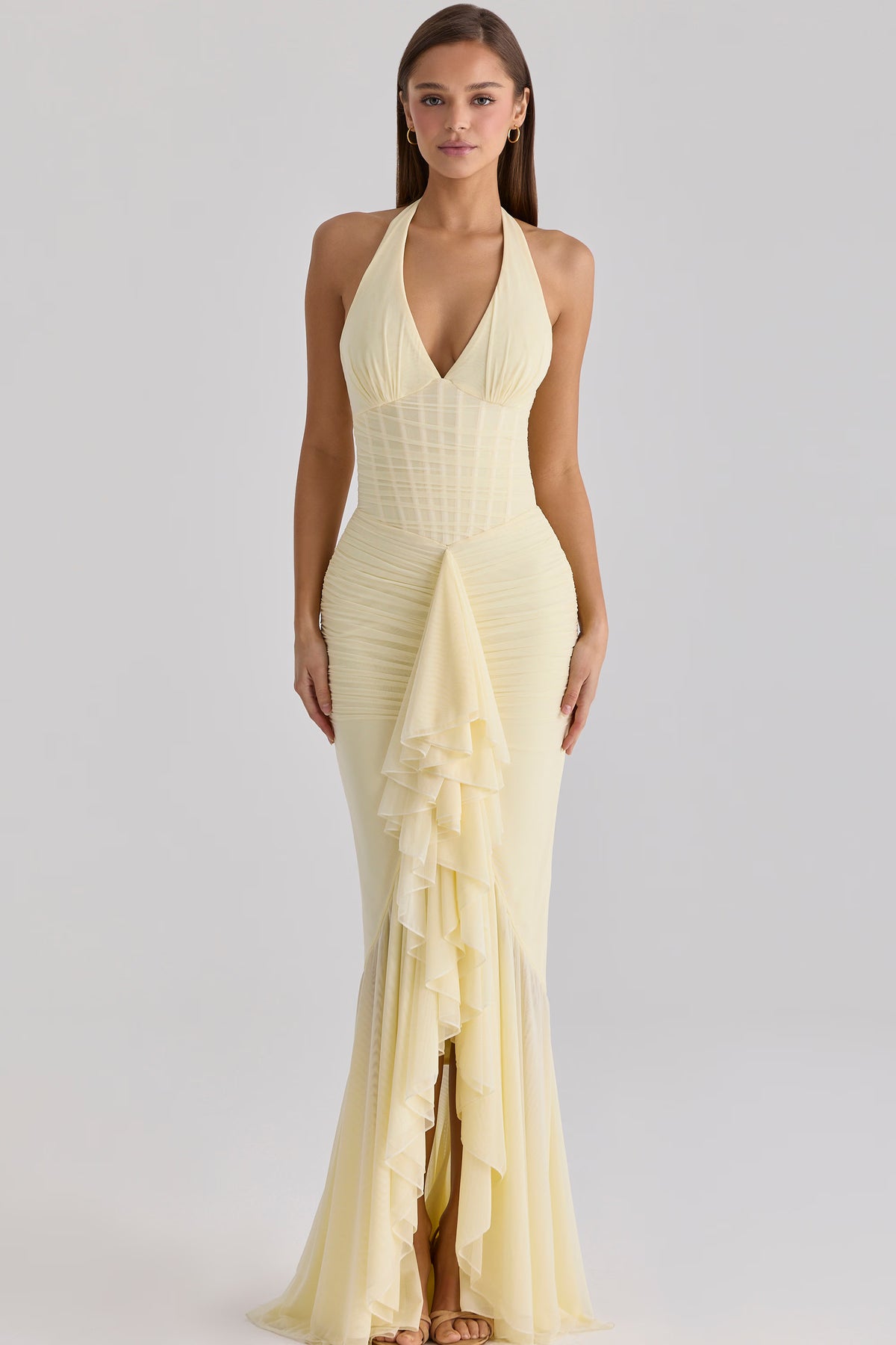 lemon mesh silhouette maxi dress