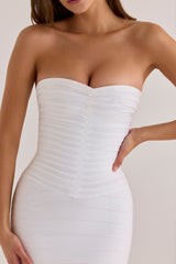 true white strapless v waist bandage mini dress
