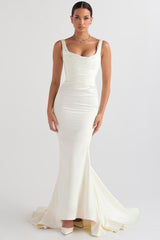 off white satin mermaid bridal gown