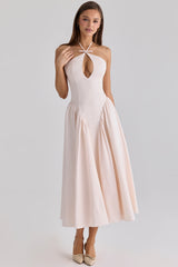 blush peek-a-boo keyhole cotton midi dress