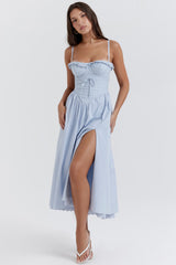 soft blue cotton broderie anglais midi sundress