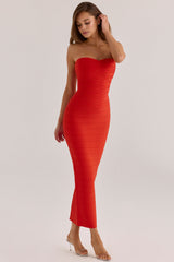 saffron strapless v waist bandage maxi dress