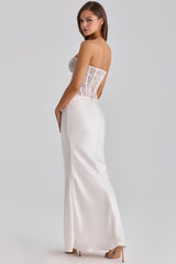 white lace + satin maxi corset dress
