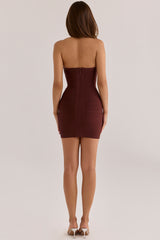 burnt sugar sculpting halter v waist mini bandage dress