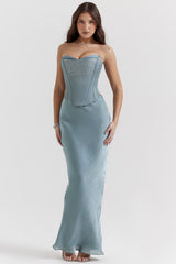 cool blue floor length maxi skirt