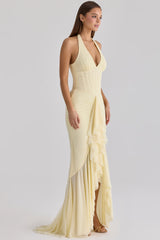 lemon mesh silhouette maxi dress