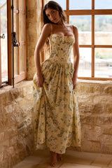 lemon floral print cotton maxi dress